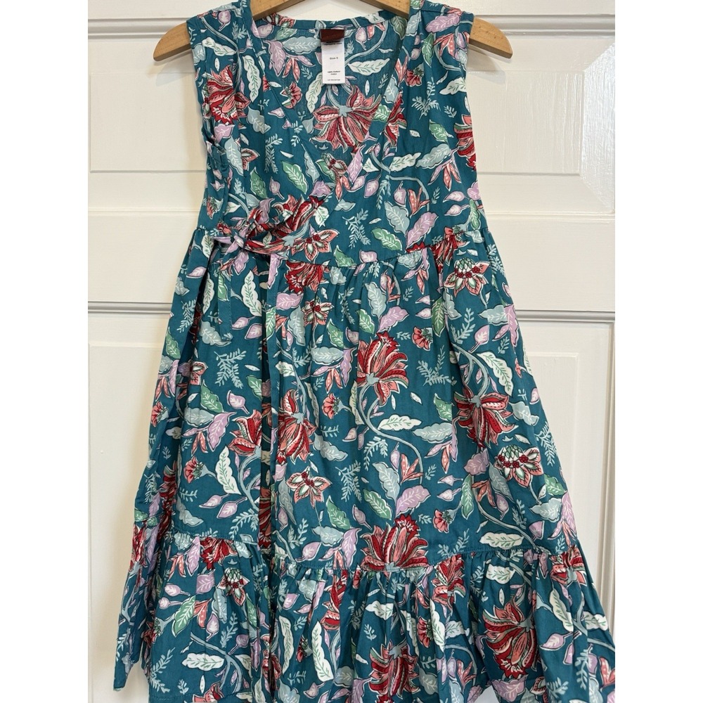 Tea Girl's 5 Floral Summer Full Sweep Wrap Dress Multi-color Cotton Pristine